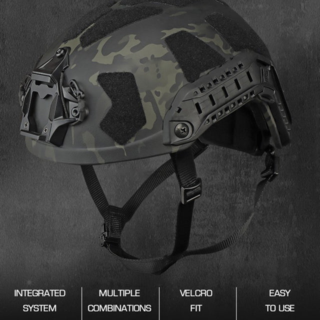 Professional tactical ballistic safety helmet in black camouflage colors