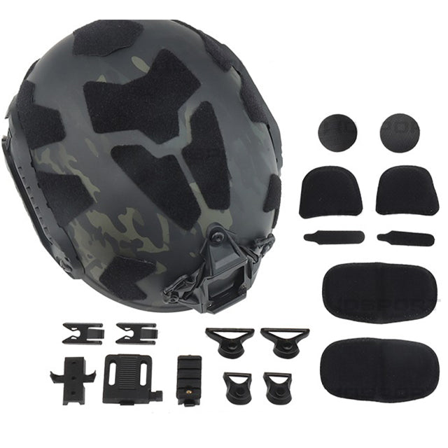 All accessories for the professional tactical ballistic safety helmet in black camouflage color